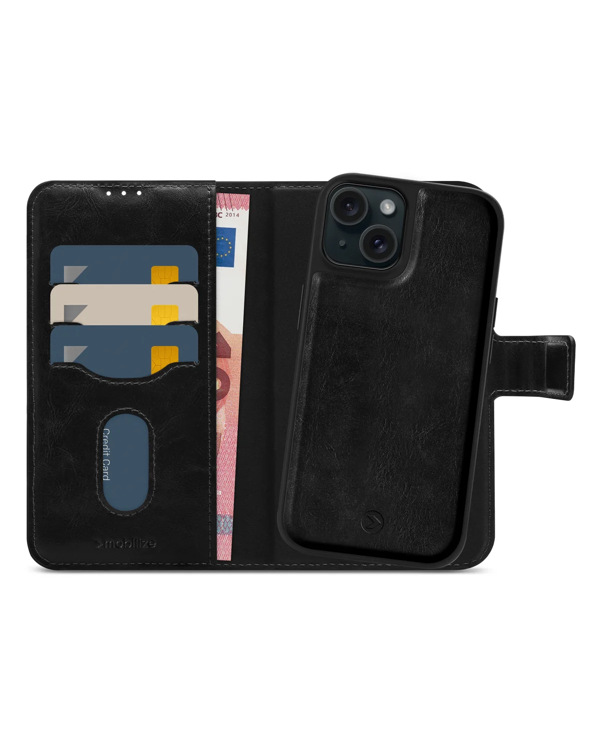 Mobilize 2in1 Magsafe Compatibel Gelly Wallet Case Telefoonhoesje Apple iPhone 15 Zwart