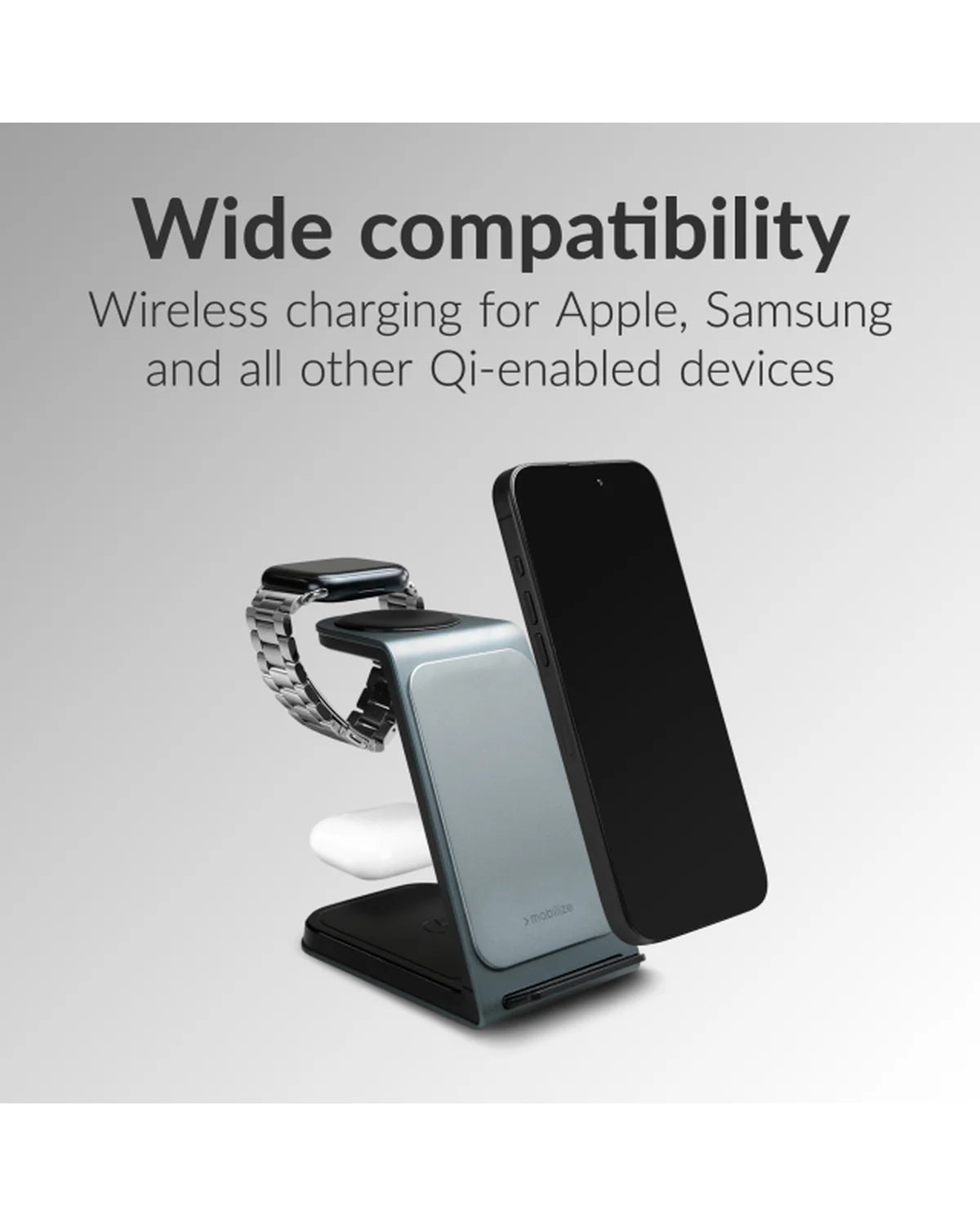 Mobilize 3-in-1 Aluminium Draadloos Oplaadstation 15W