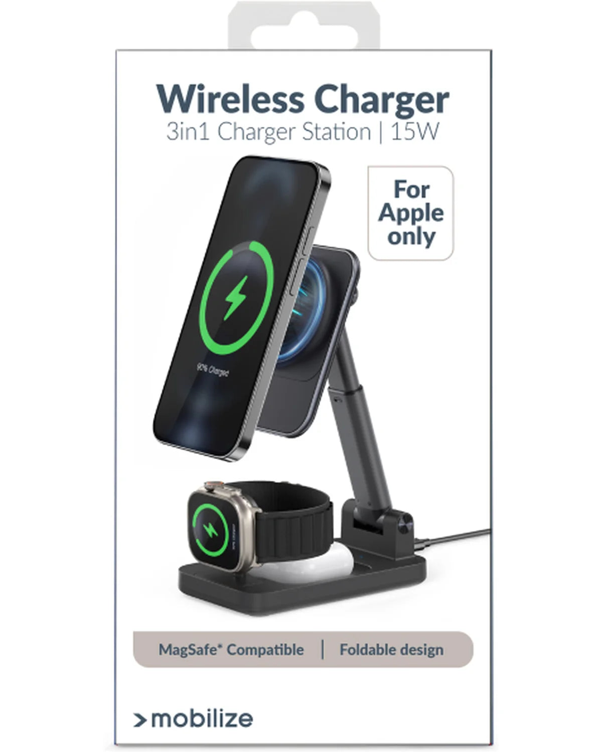 Mobilize 3-in-1 Oplaadstation MagSafe Compatibel 15W – Zwart