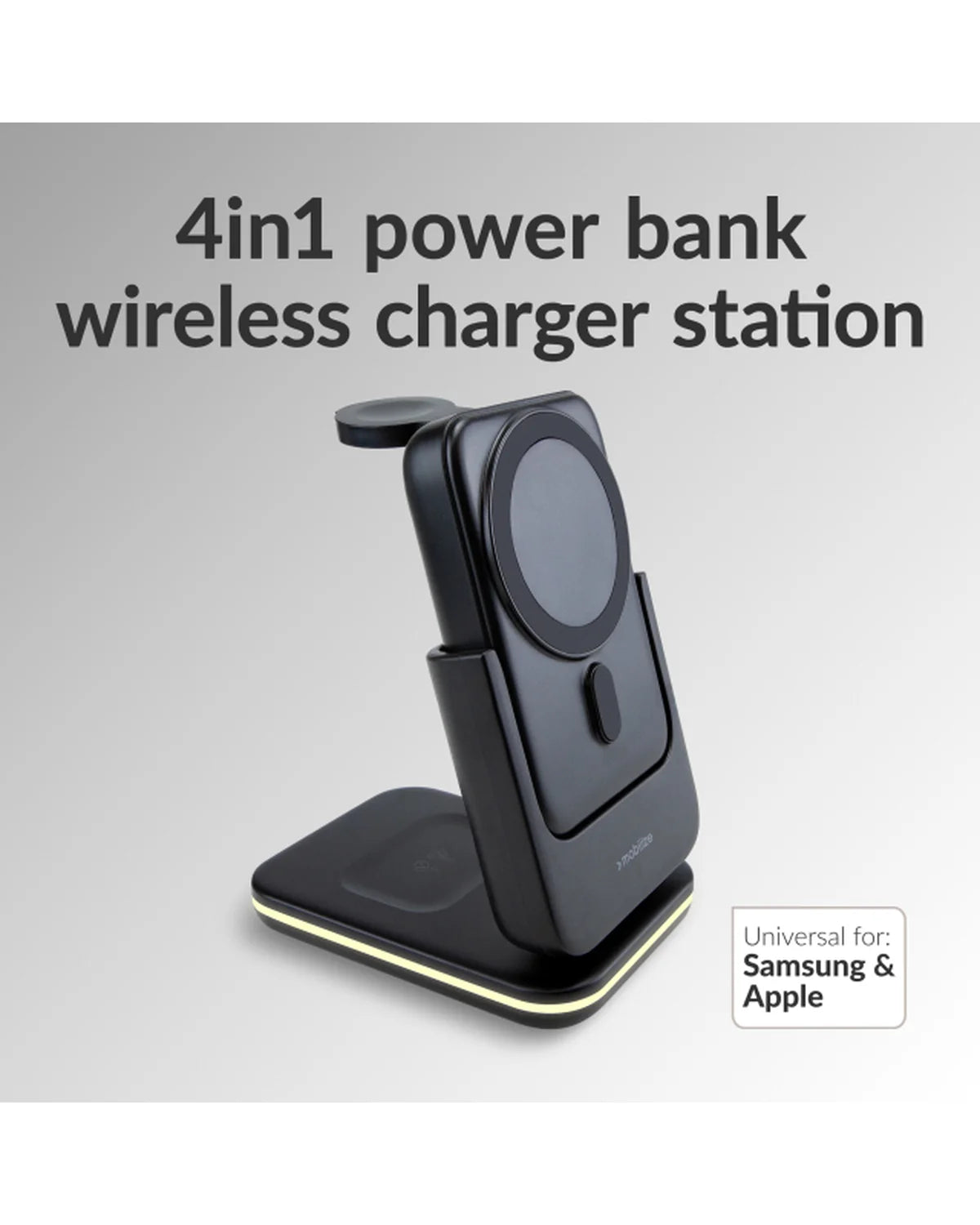Mobilize 4-in-1 Wireless Charger met Afneembare Powerbank 5000mAh – Zwart
