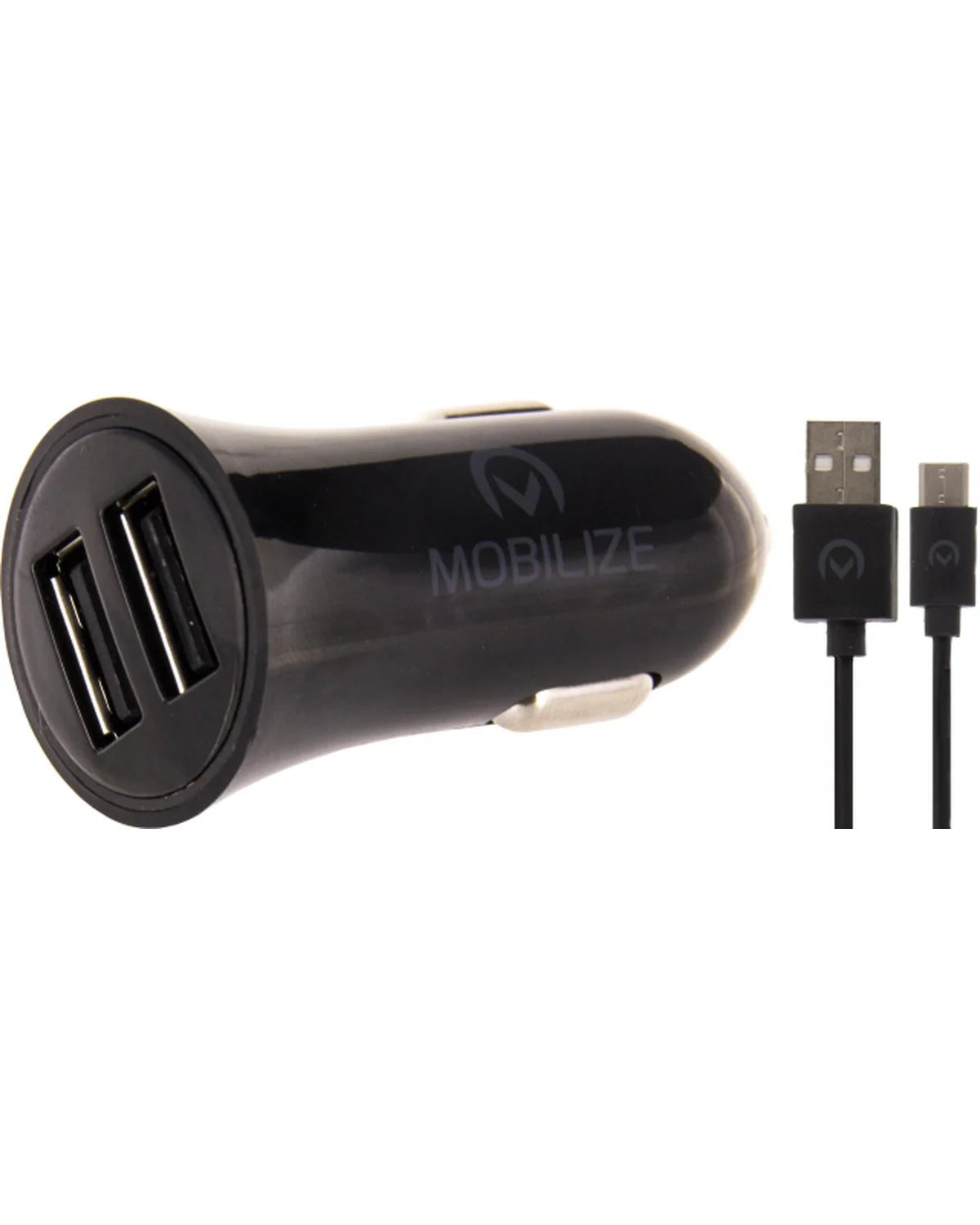 Mobilize Autolader Dual USB 2.4A 12W + USB-C Kabel 1m – Zwart