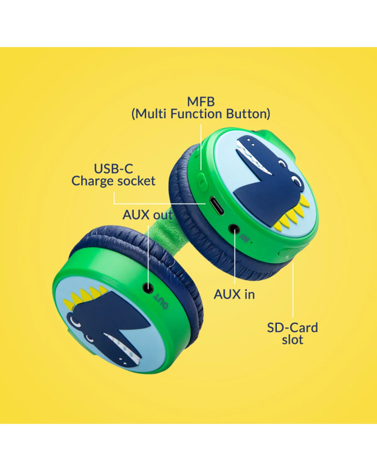 Mobilize Kinderkoptelefoon 85 dB – Dinosaur | Draadloos & Bedraad