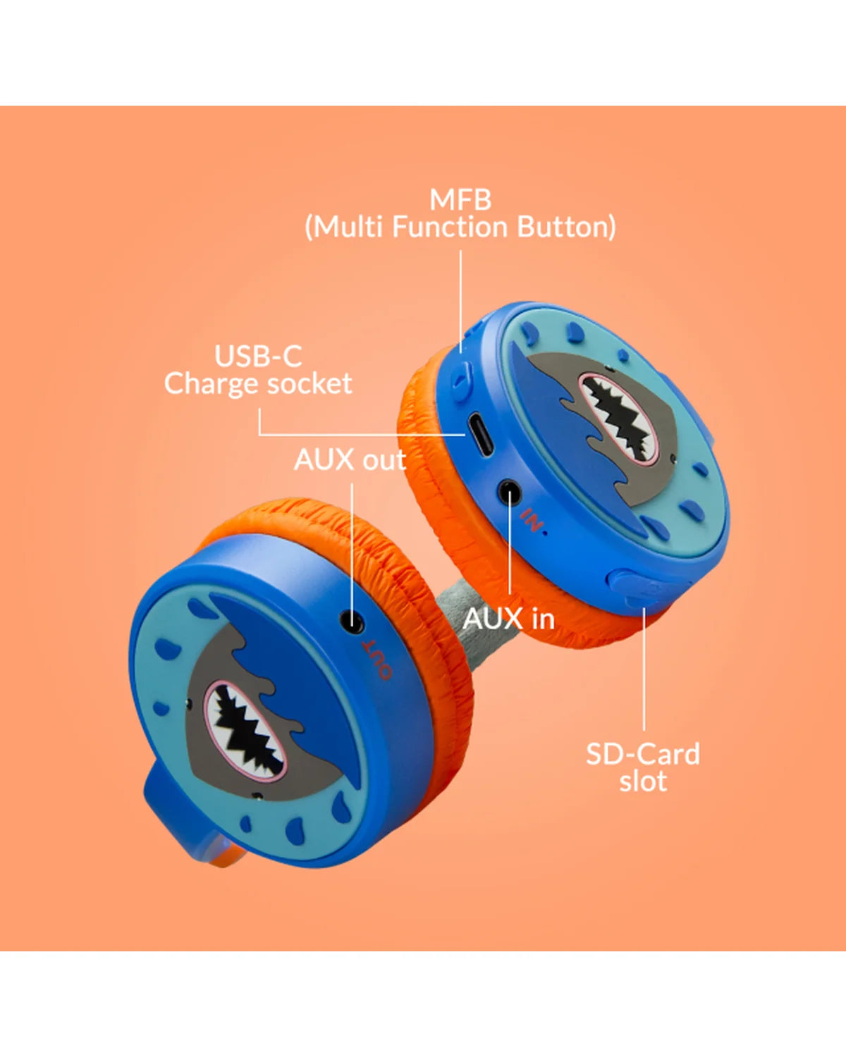 Mobilize Kinderkoptelefoon 85 dB – Shark | Draadloos & Bedraad