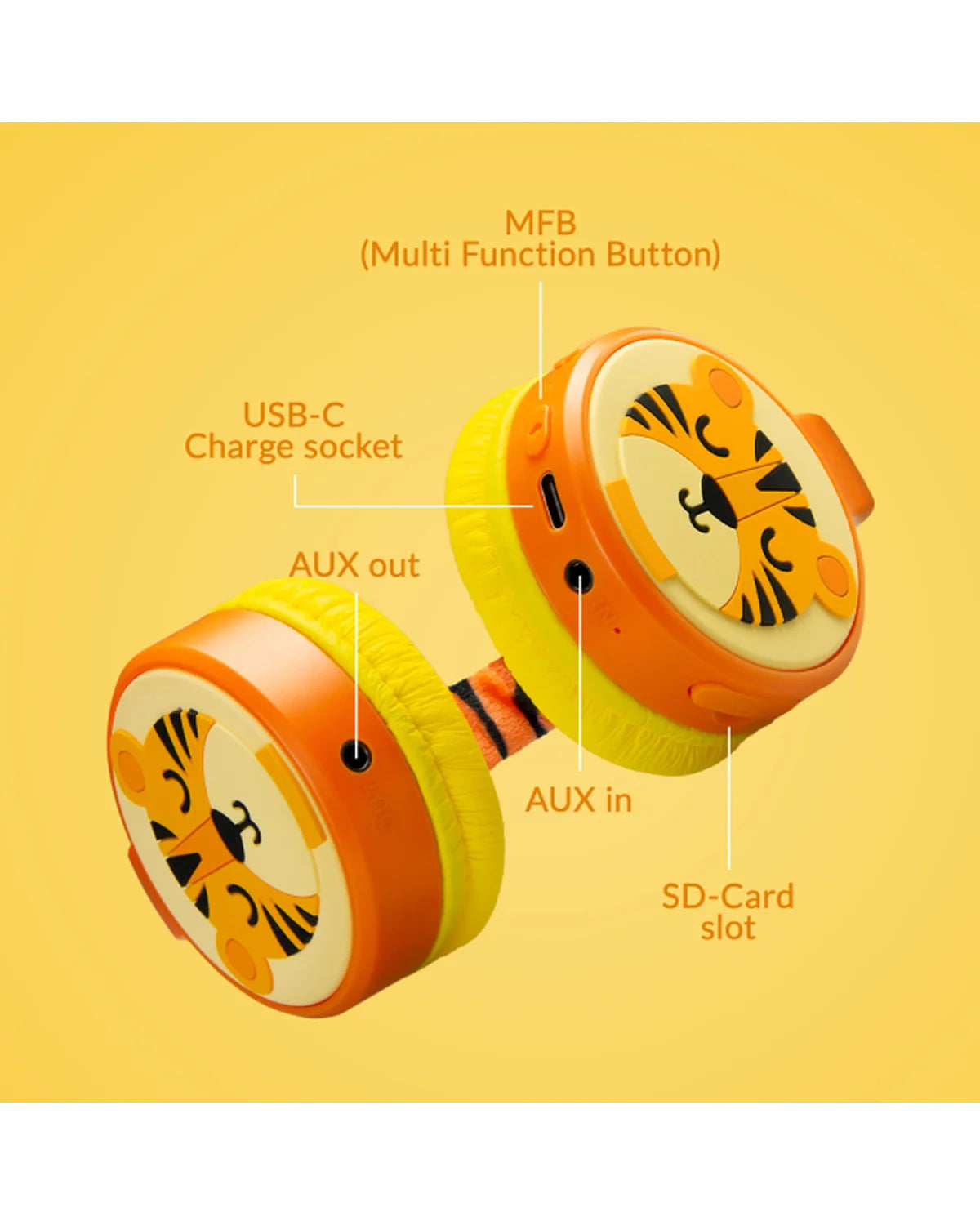 Mobilize Kinderkoptelefoon 85 dB – Tiger | Draadloos & Bedraad