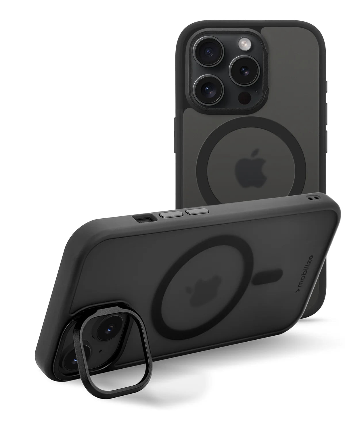 Mobilize MagSafe Compatibel Hybride Pro Hoesje (Case) met Camera Stand – Apple iPhone 15 Pro – Zwart