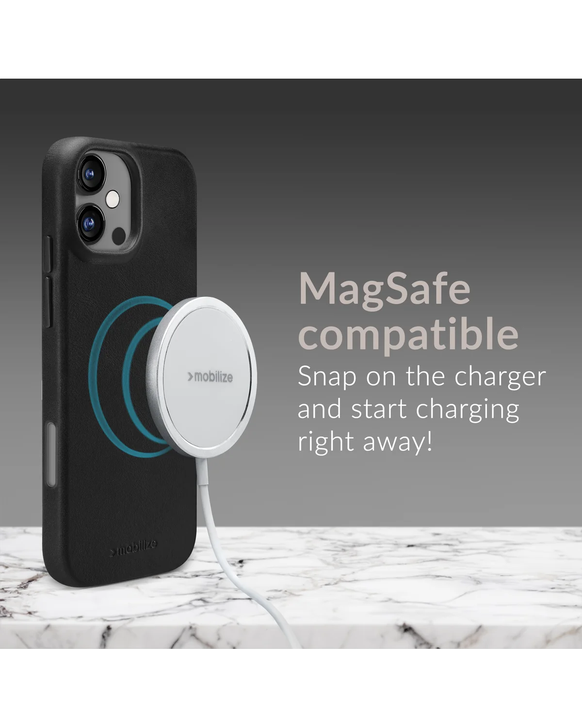 Mobilize Magsafe Compatibel Premium Leather Case telefoonhoesje Apple iPhone 16 Zwart