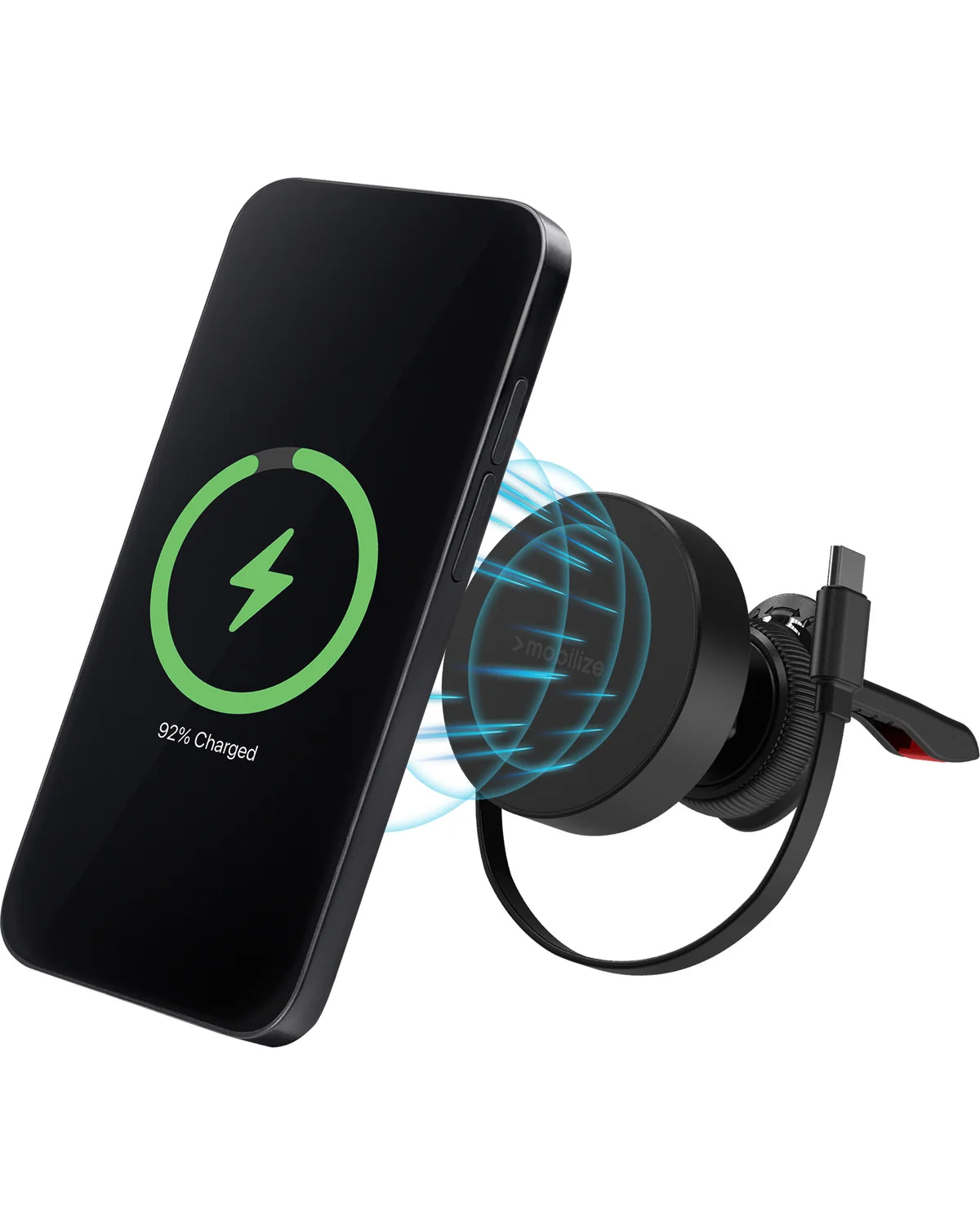 Mobilize MagSafe Compatibele Autohouder/Oplader – 7.5W/10W/15W – Met Uitschuifbare USB-C Kabel – Zwart