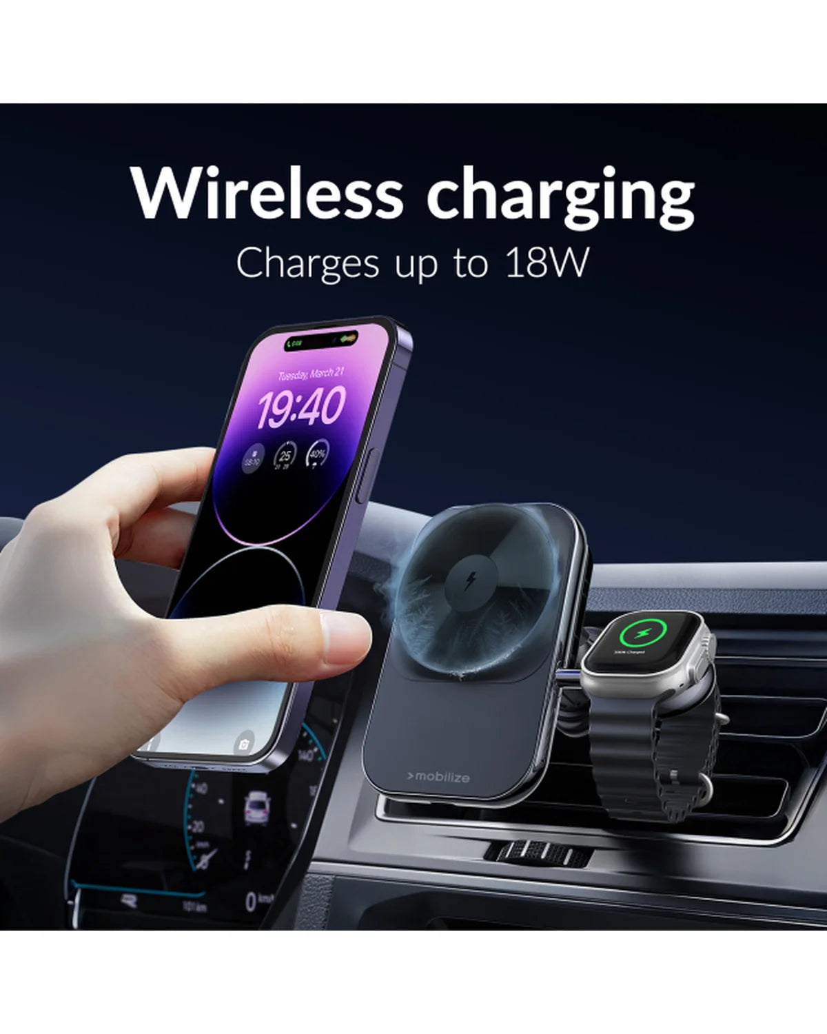 Mobilize MagSafe Compatibele Autolader voor Telefoon & Watch 18W – Zwart