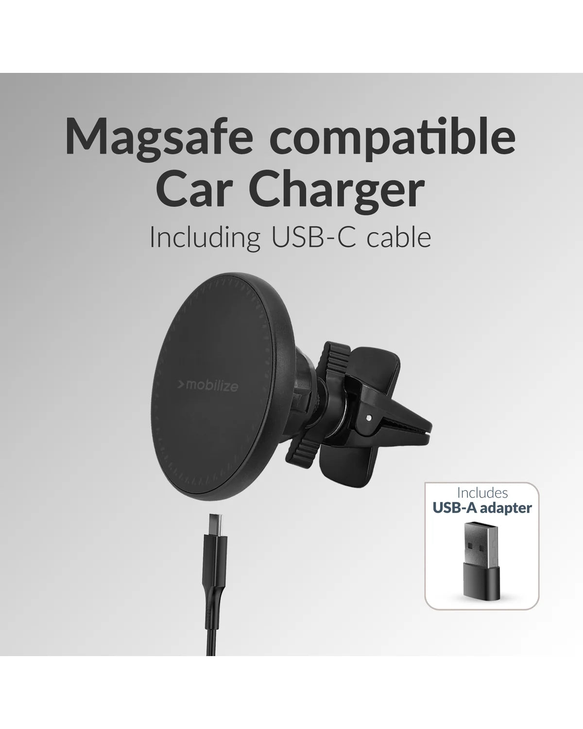 Mobilize MagSafe Compatibele Draadloze Autohouder/Oplader – 5W/7.5W/10W/15W – Zwart