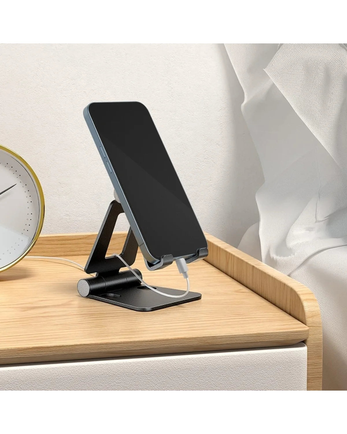 Mobilize Opvouwbare Aluminium Telefoonhouder – Zwart