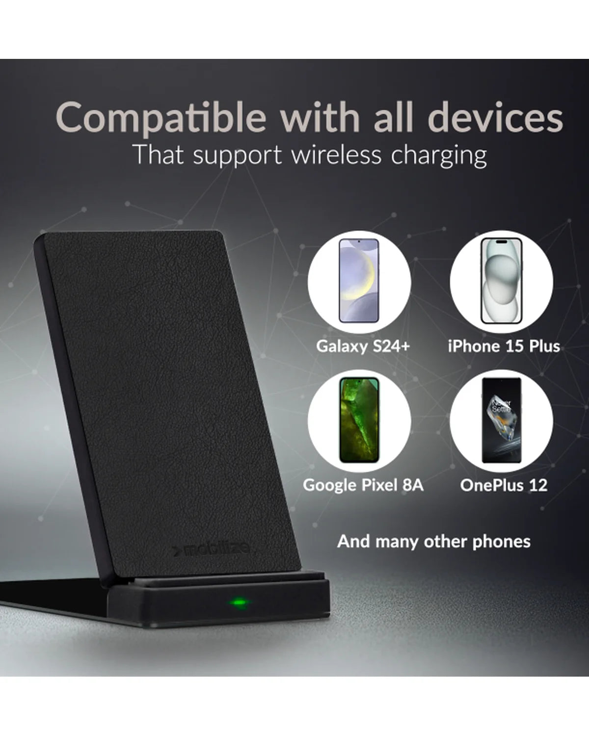 Mobilize Opvouwbare Draadloze Snellader 5W/7.5W/10W/15W – PU Leer – Zwart