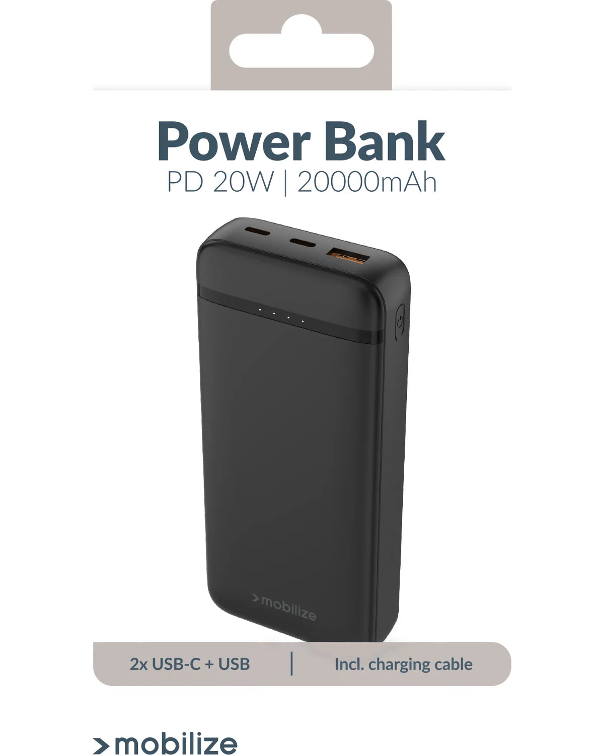 Mobilize Powerbank 20000mAh – 20W PD Snelladen – Zwart