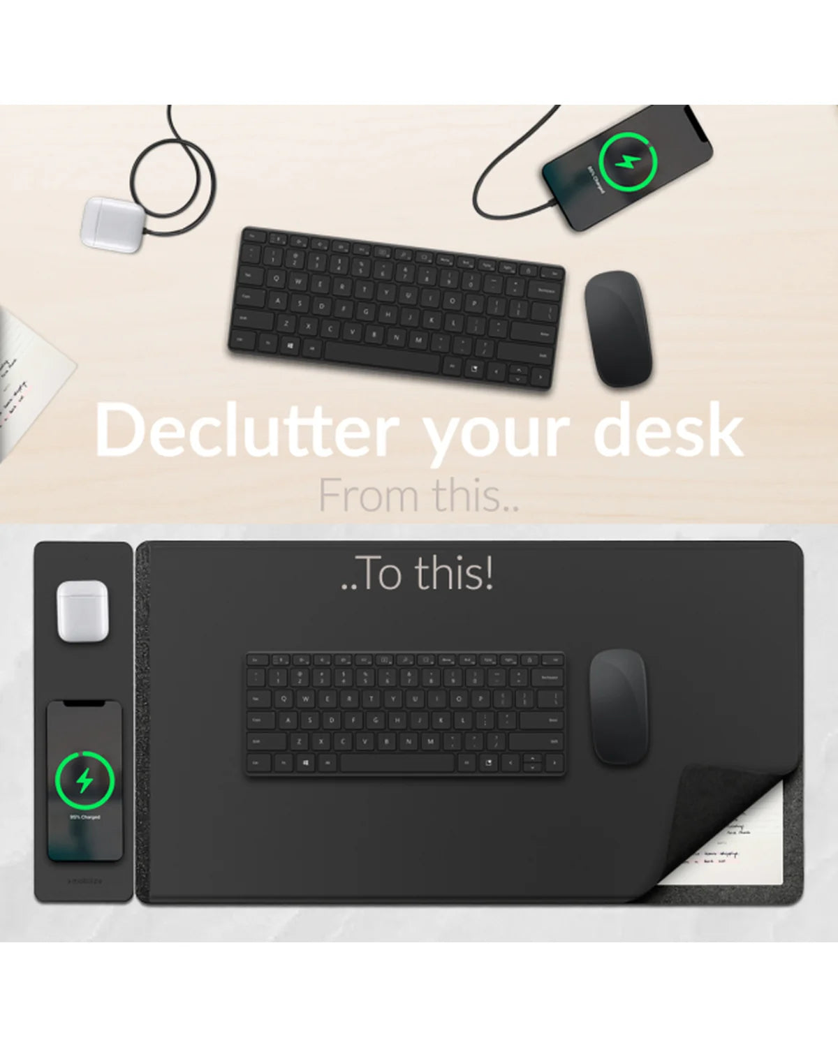 Mobilize PU Lederen Bureaumat met Magnetische Draadloze Lader 15W – Zwart