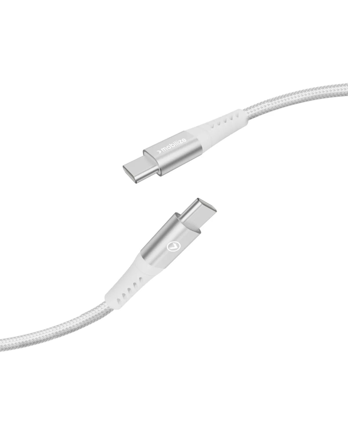 Mobilize Sterk Nylon USB-C naar USB-C Kabel 20cm – 100W – Wit