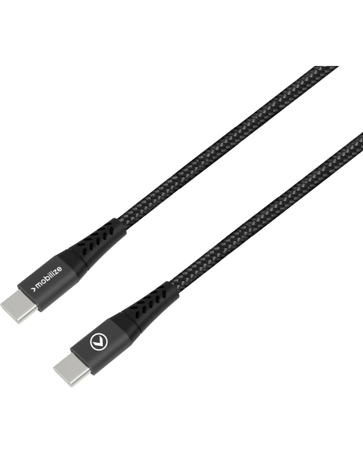 Mobilize Sterk Nylon USB-C naar USB-C Kabel 20cm – 100W – Zwart