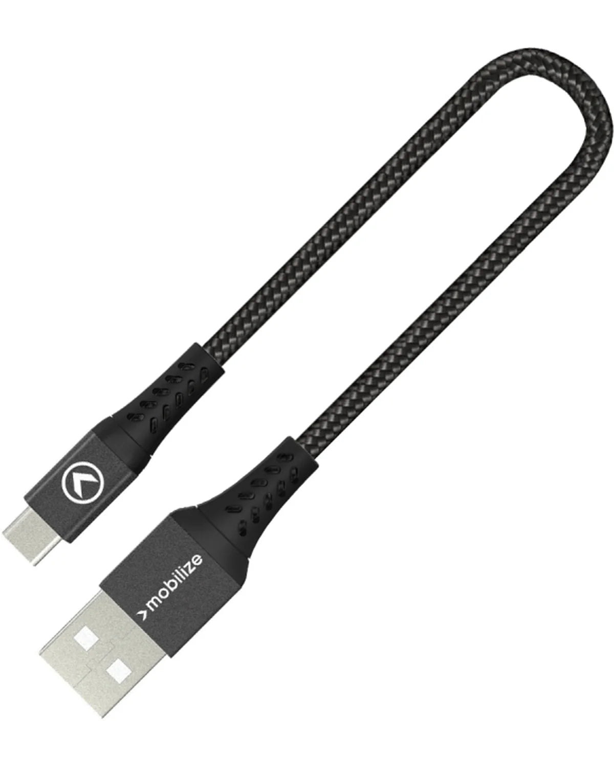 Mobilize Sterk Nylon USB naar USB-C Kabel 20cm – 15W – Zwart