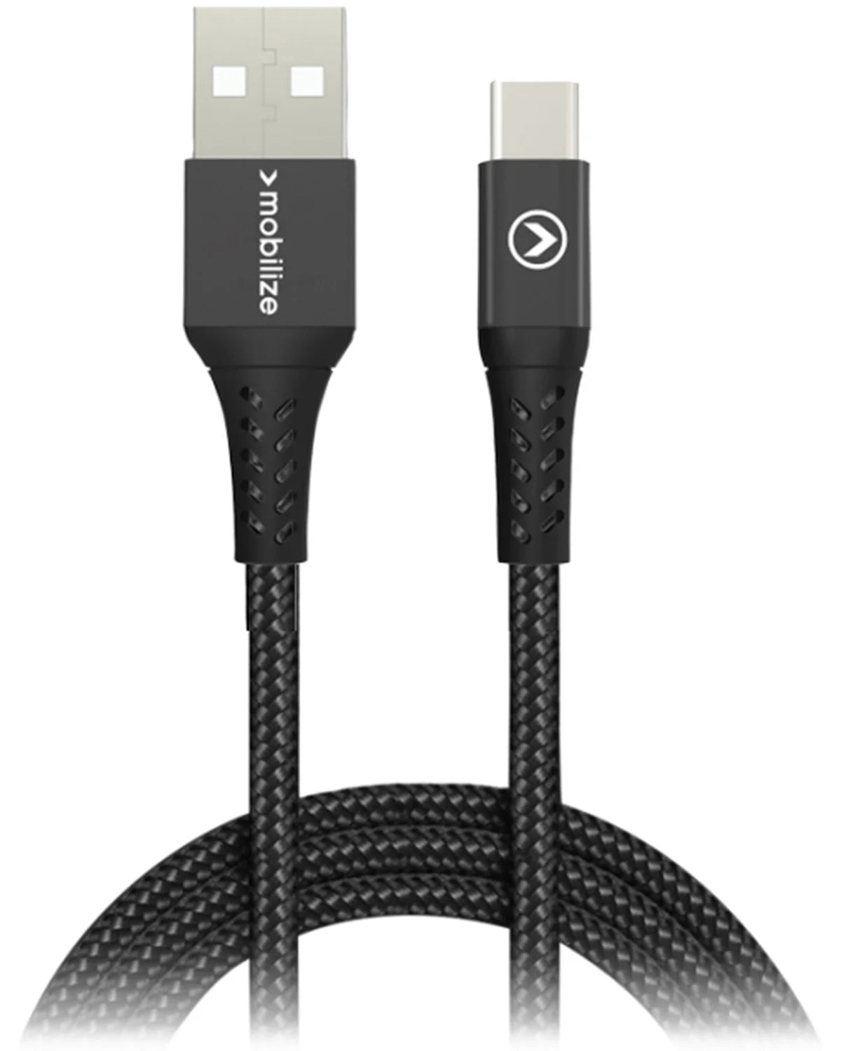 Mobilize Sterk Nylon USB naar USB-C Kabel 2m – 15W – Zwart