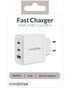 Mobilize Wandlader 2x USB-C + 1x USB GaN 65W – PD/PPS – Wit