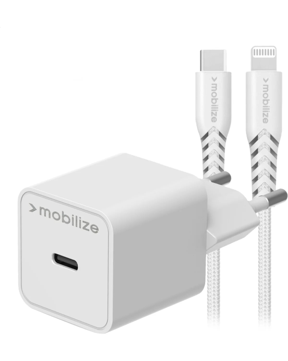 Mobilize Wandlader USB-C 20W – PD + MFi Lightning Kabel 1.2m – Wit