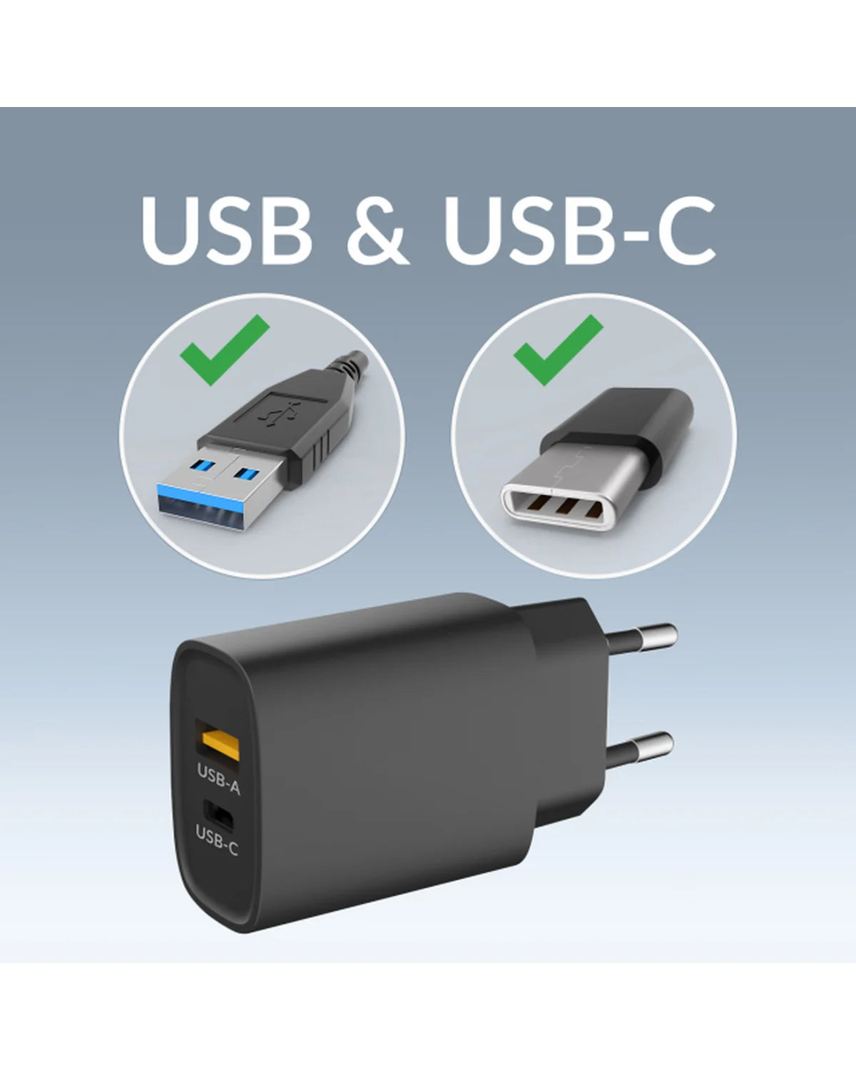 Mobilize Wandlader USB-C + USB 25W – PD/PPS – Zwart