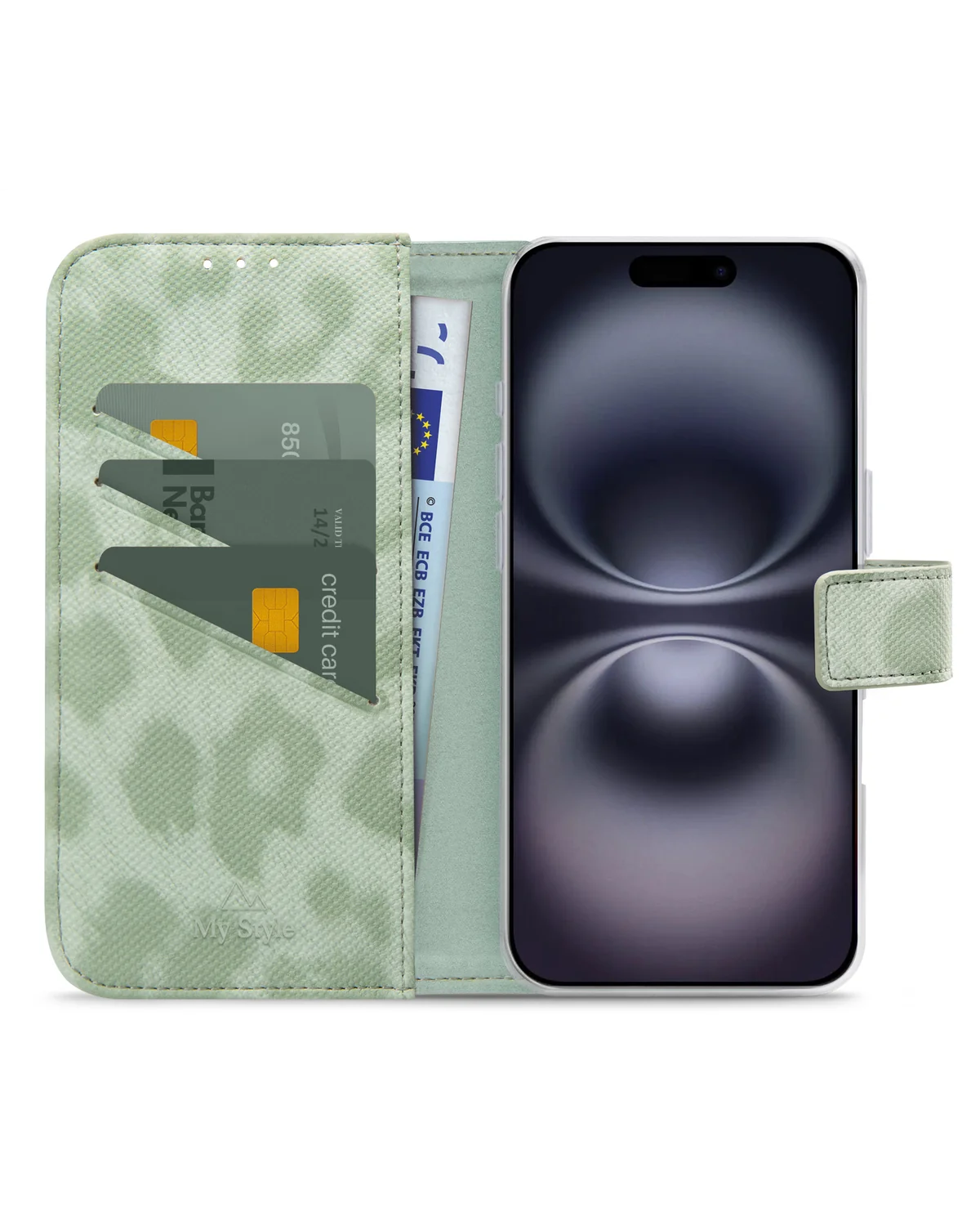 My Style Flex Wallet Telefoonhoesje Apple iPhone 16 Groen Leopard