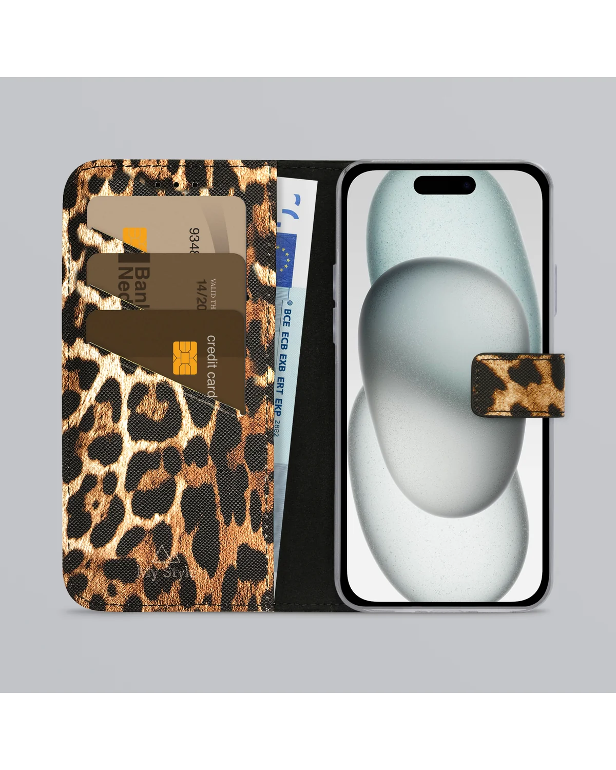 My Style Flex Wallet Telefoonhoesje Apple iPhone 15 Wild Leopard
