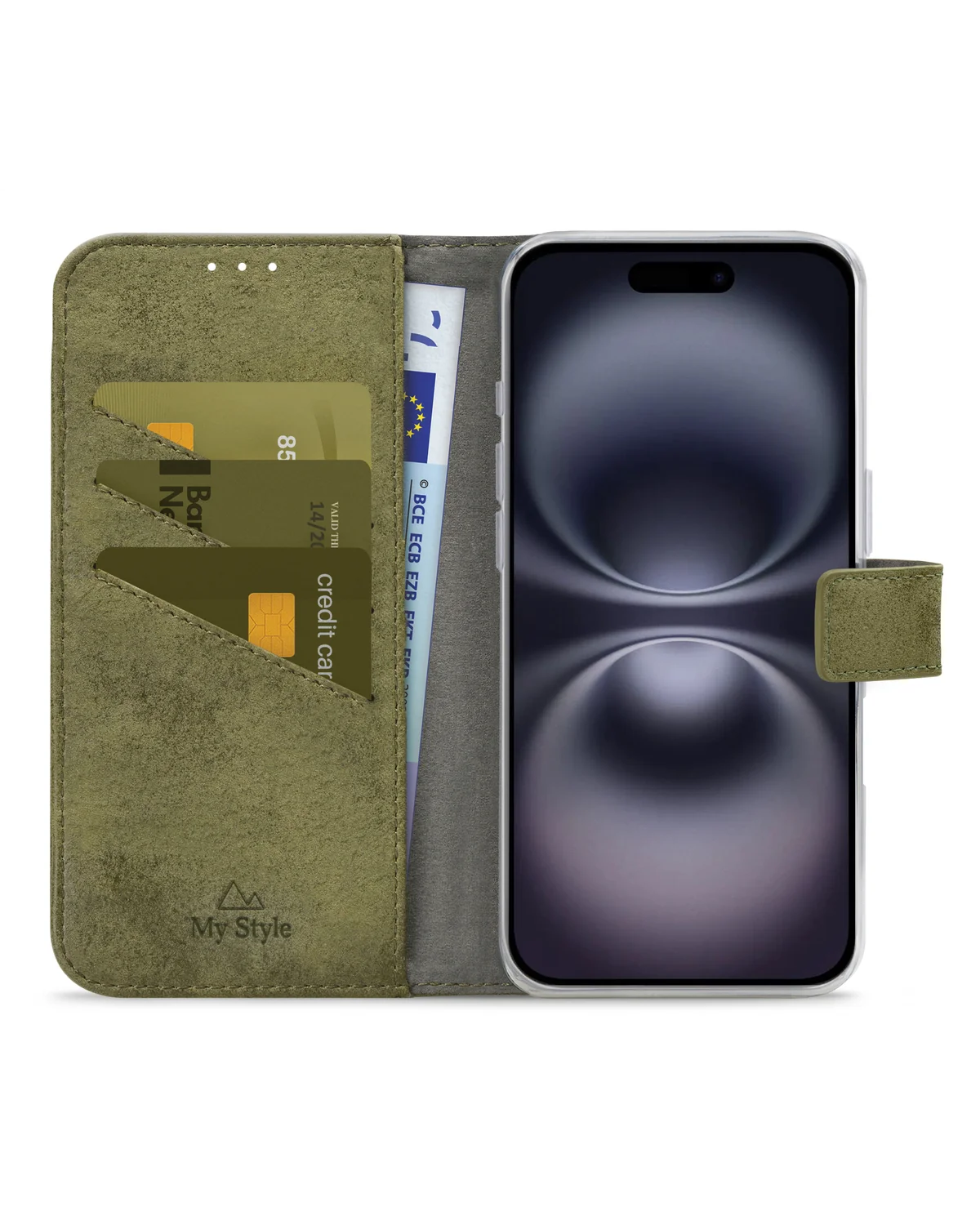 My Style Flex Wallet Telefoonhoesje Apple iPhone 16 Plus Olijf