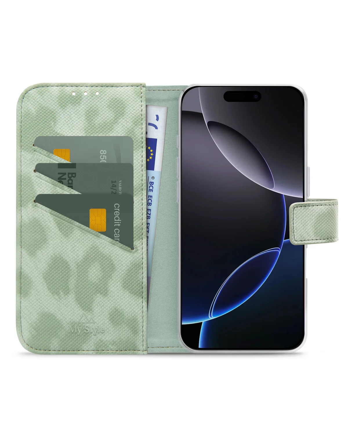 My Style Flex Wallet Telefoonhoesje Apple iPhone 16 Pro Groen Leopard