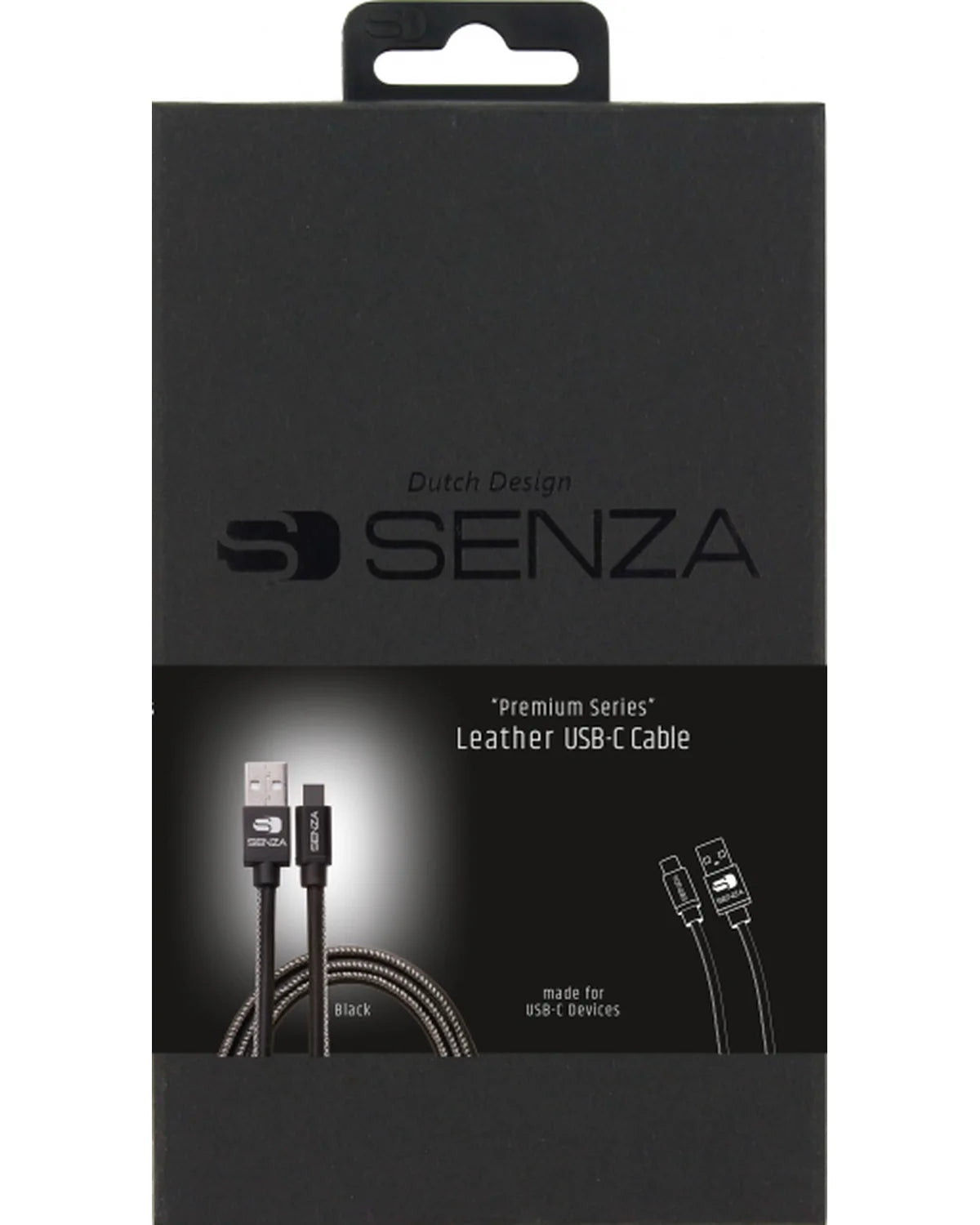 Senza USB naar USB-C Lederen Kabel 1.5m – 15W – Zwart