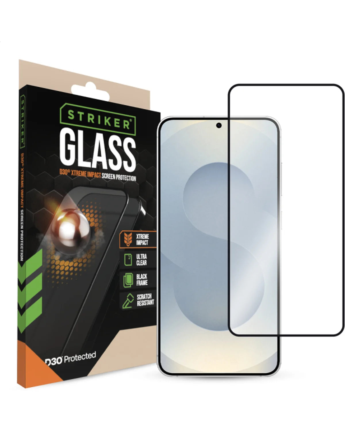 Striker D3O Xtreme Impact Glass Screenprotector Black Frame Samsung Galaxy S24 Plus 5G / S25 Plus 5G