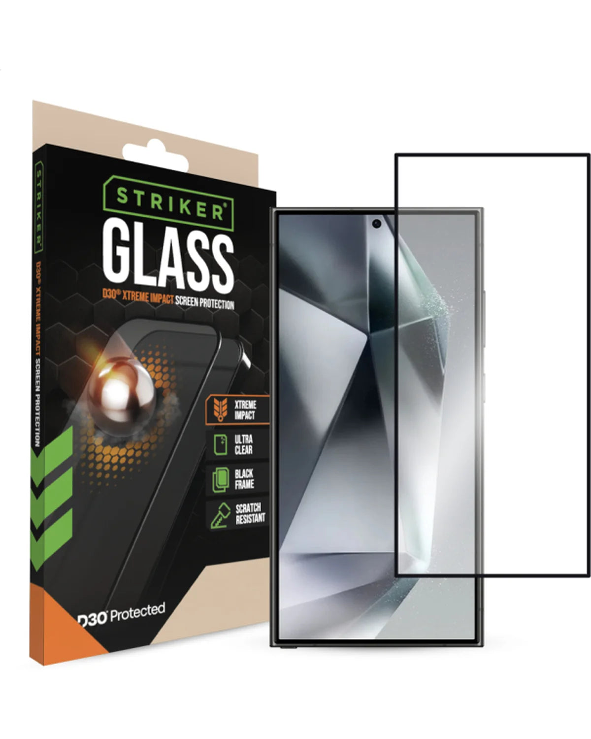 Striker D3O Xtreme Impact Glass Screenprotector Black Frame Samsung Galaxy S24 Ultra 5G