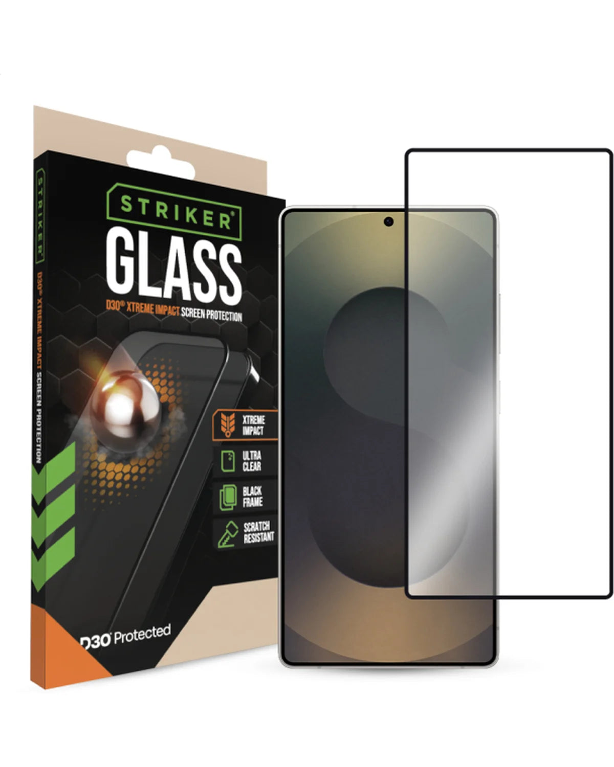 Striker D3O Xtreme Impact Glass Screenprotector Black Frame Samsung Galaxy S25 Ultra 5G