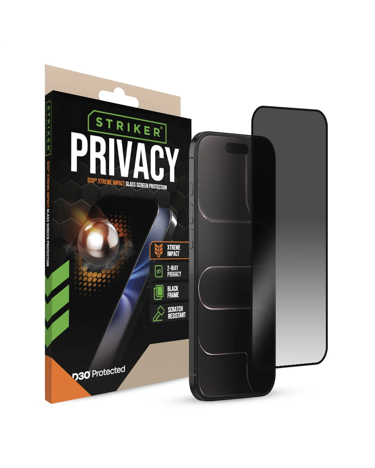 Striker D3O Xtreme Impact Privacy Glass Screenprotector – Zwart Frame – Apple iPhone Air