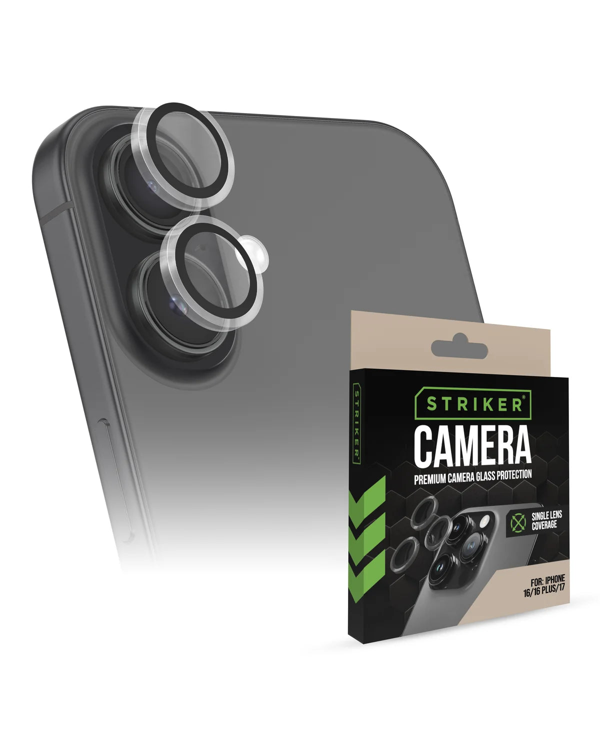 Striker Single Lens Glass Camera Protector – Transparant – Apple iPhone 16 / 16 Plus / 17