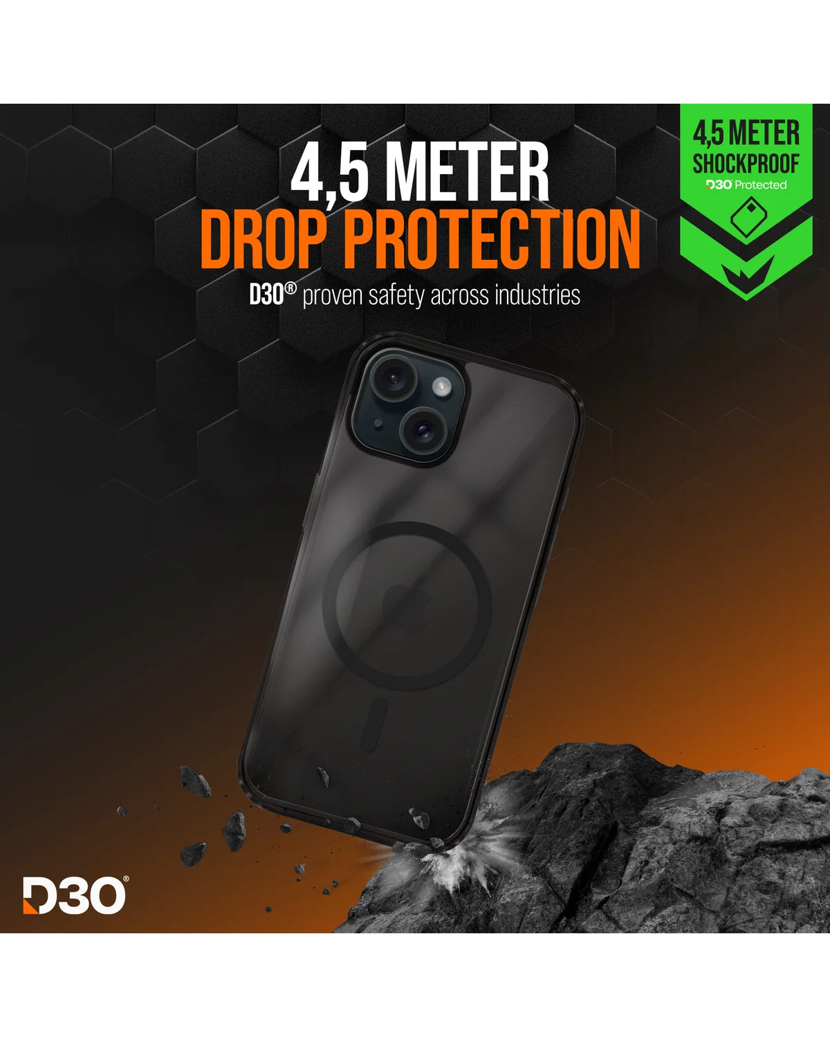 Striker X-Core D3O Xtreme Impact Mag Hoesje – Apple iPhone 15 – Zwart