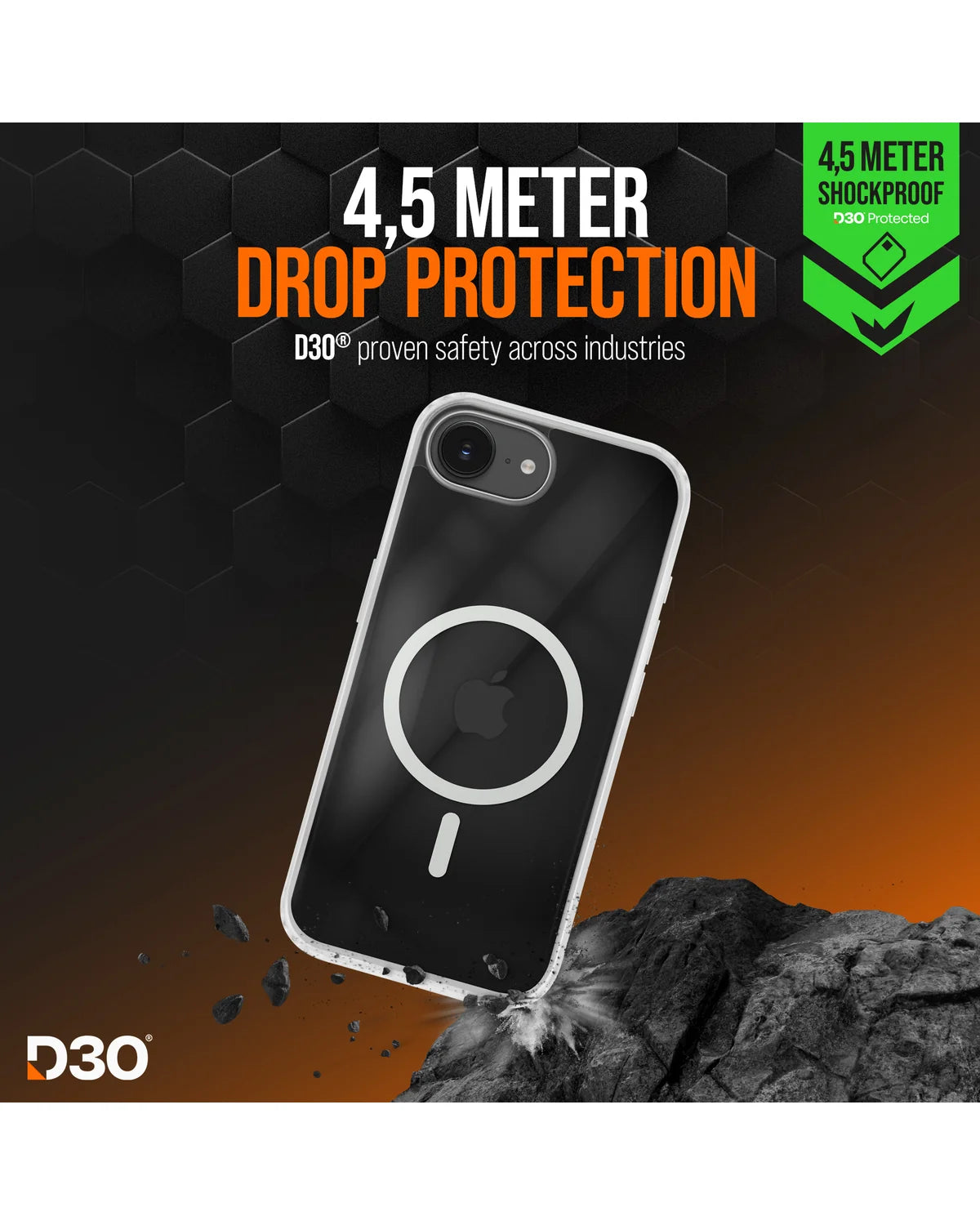 Striker X-Core D3O Xtreme Impact Mag Hoesje – Apple iPhone 16E – Transparant