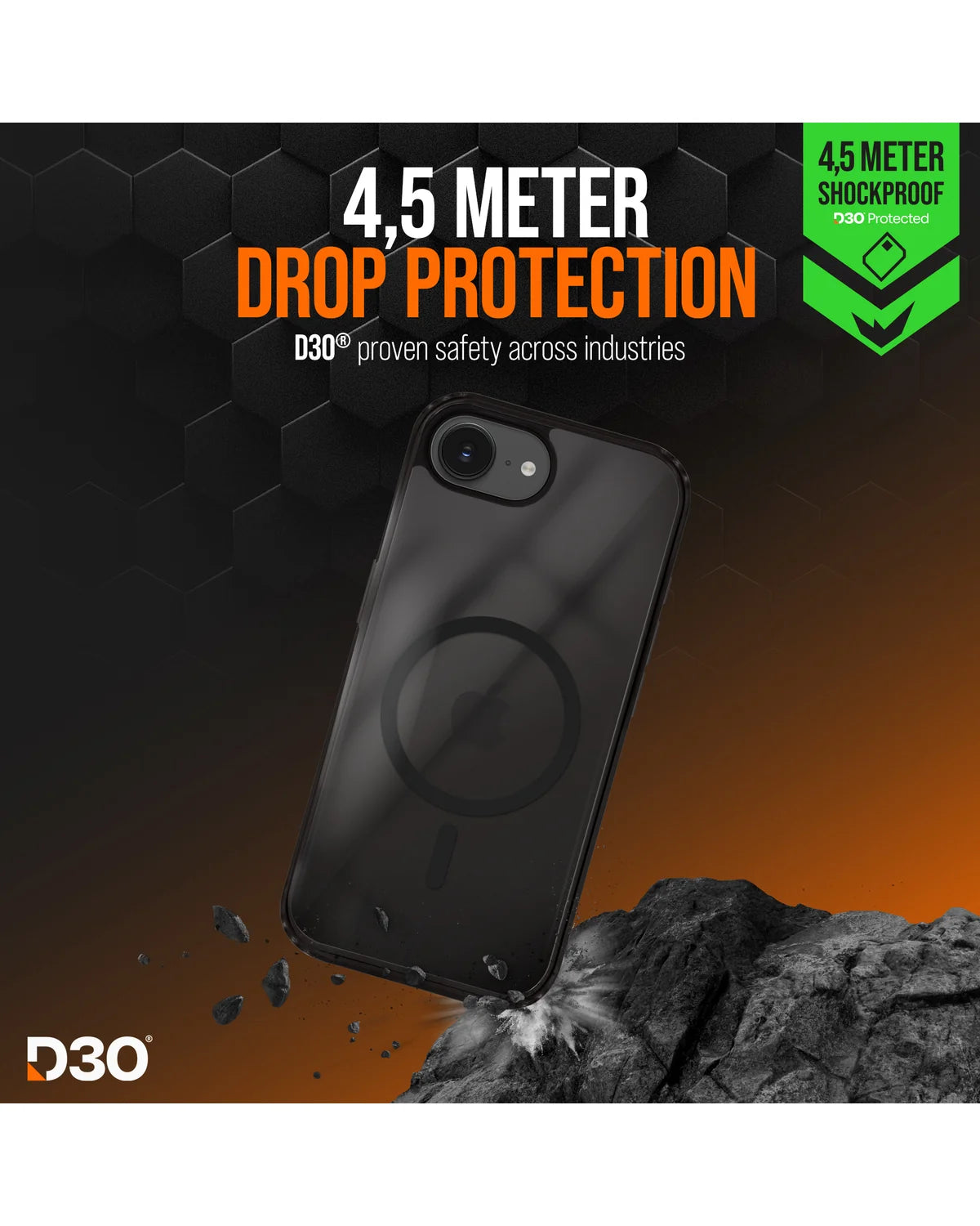 Striker X-Core D3O Xtreme Impact Mag Hoesje – Apple iPhone 16E – Zwart