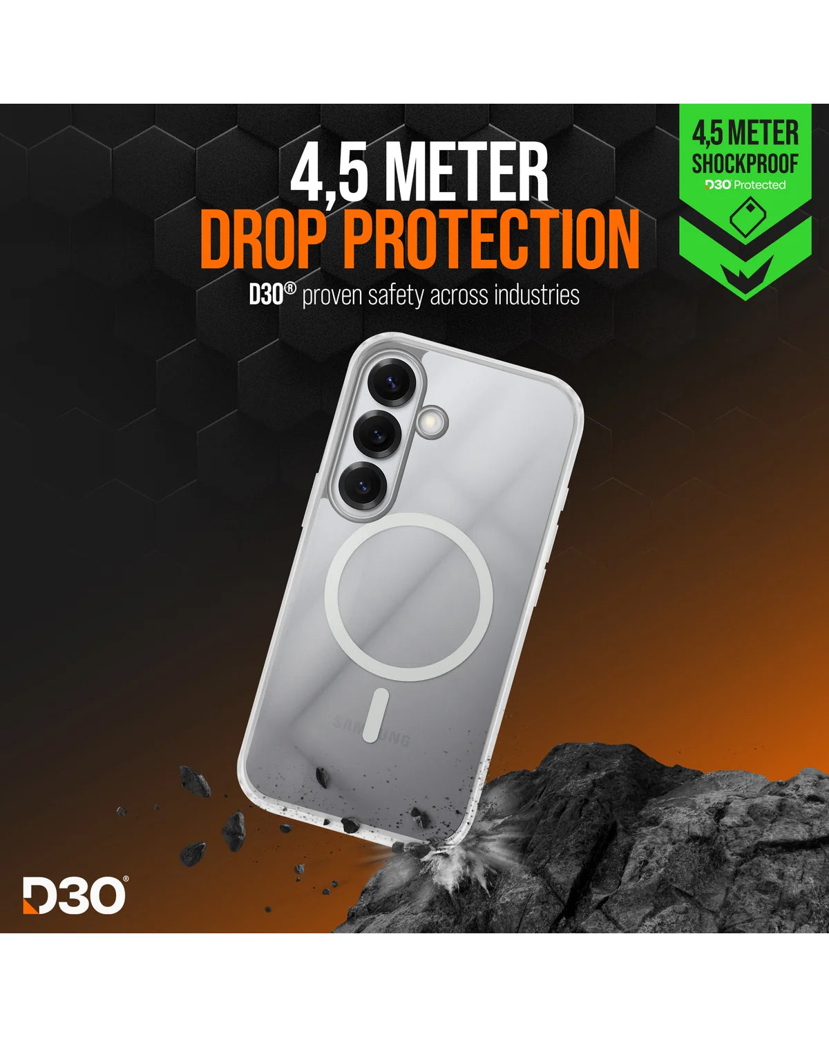 Striker X-Core D3O Xtreme Impact Mag Hoesje – Samsung Galaxy S25 5G – Transparant
