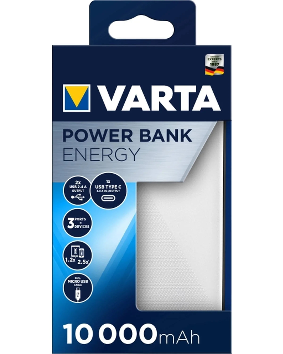 Varta Powerbank Energy 10000mAh – 15W – Wit