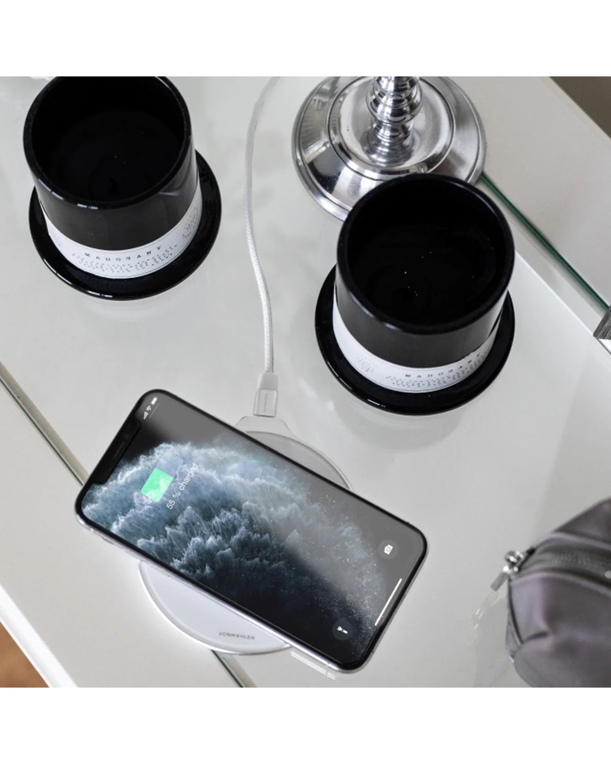 Vonmählen Aura Wireless Charging Pad – 7.5W/10W/15W – Glas – Cool Grey/Rose Gold